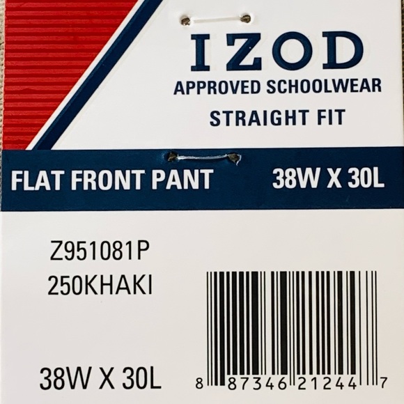 IZOD Khaki Flat Front Straigth Fit 38x30 - Picture 8 of 8